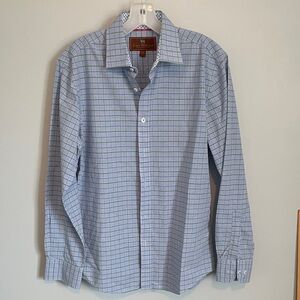 James Tattersall M 15.5 Blue green Checkered Casual Button Down Shirt